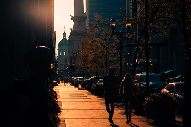 Sunset view of Indiana government building