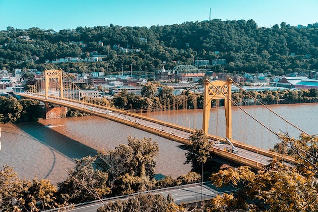 City bridge stretching across a river
