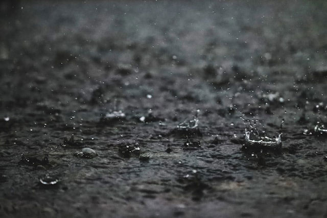 Raindrops fall onto the soil, turning it into mud